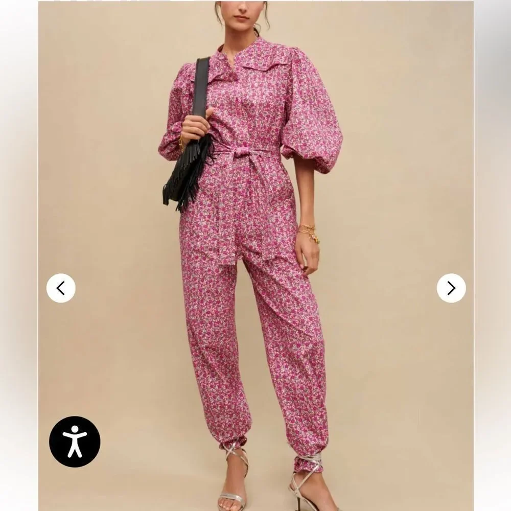 Maje Pink Floral Jumpsuit eyelet cotton one piece $565 NWT 42 XL - Picture 7 of 13